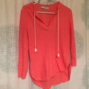 LOFT coral long sleeve shirt w/ tassels